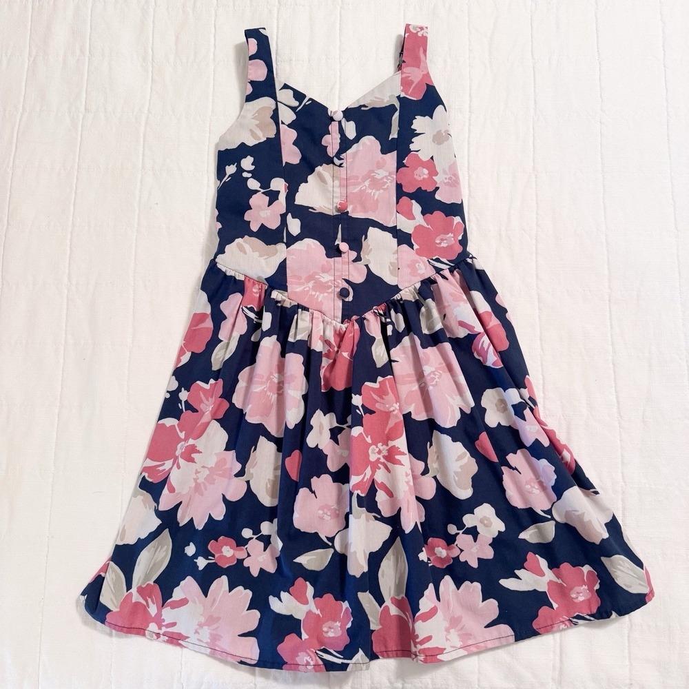 Abercrombie Kids Drop-Waist Poplin Dress Floral Girls Size 7/8 EUC Adjustable - Picture 2 of 9